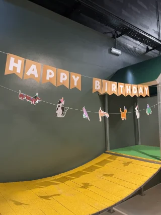 Décoration Happy Birthday dans l'espace de jeu Puppy Corner